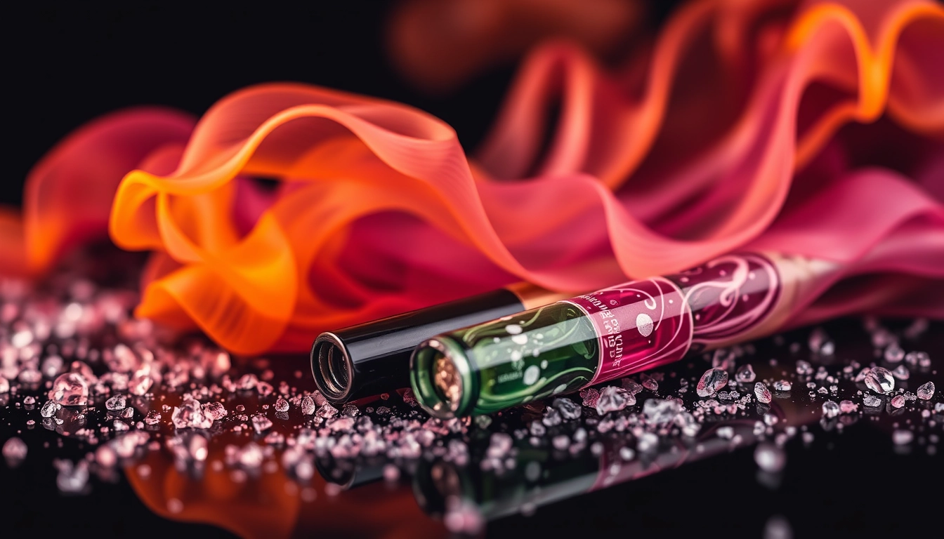 Illustration of the crystal vape 6000 puffs showcasing its convenient design and variety of flavors including Watermelon Ice and Kiwi Passionfruit Guava.